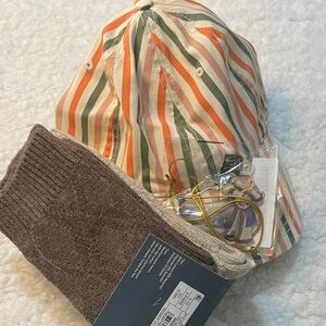 Striped Orange and Green Women's Cap NWT socks set and ornament